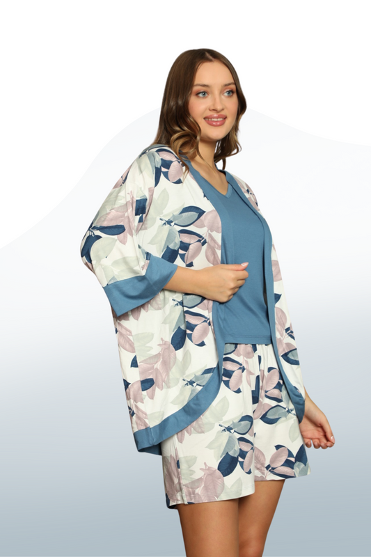 Leaf Pattern Kimono Pajama Set: Designed with the Delicacies of Nature
