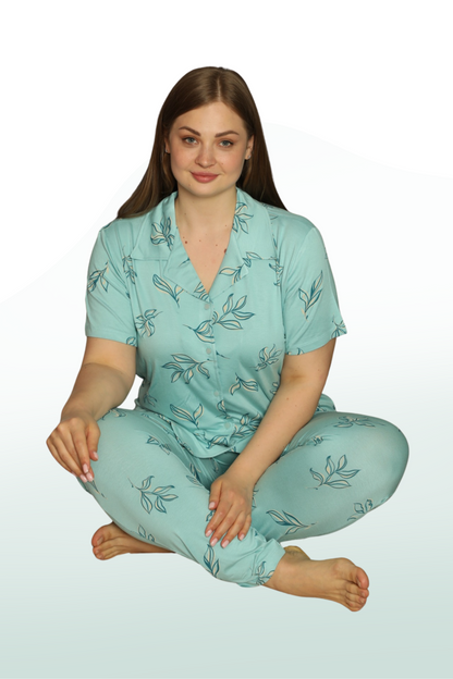 Willow Pattern Short Sleeve Front-Buttoned Shirt Collar Pajama Set: Where Style and Comfort Meet