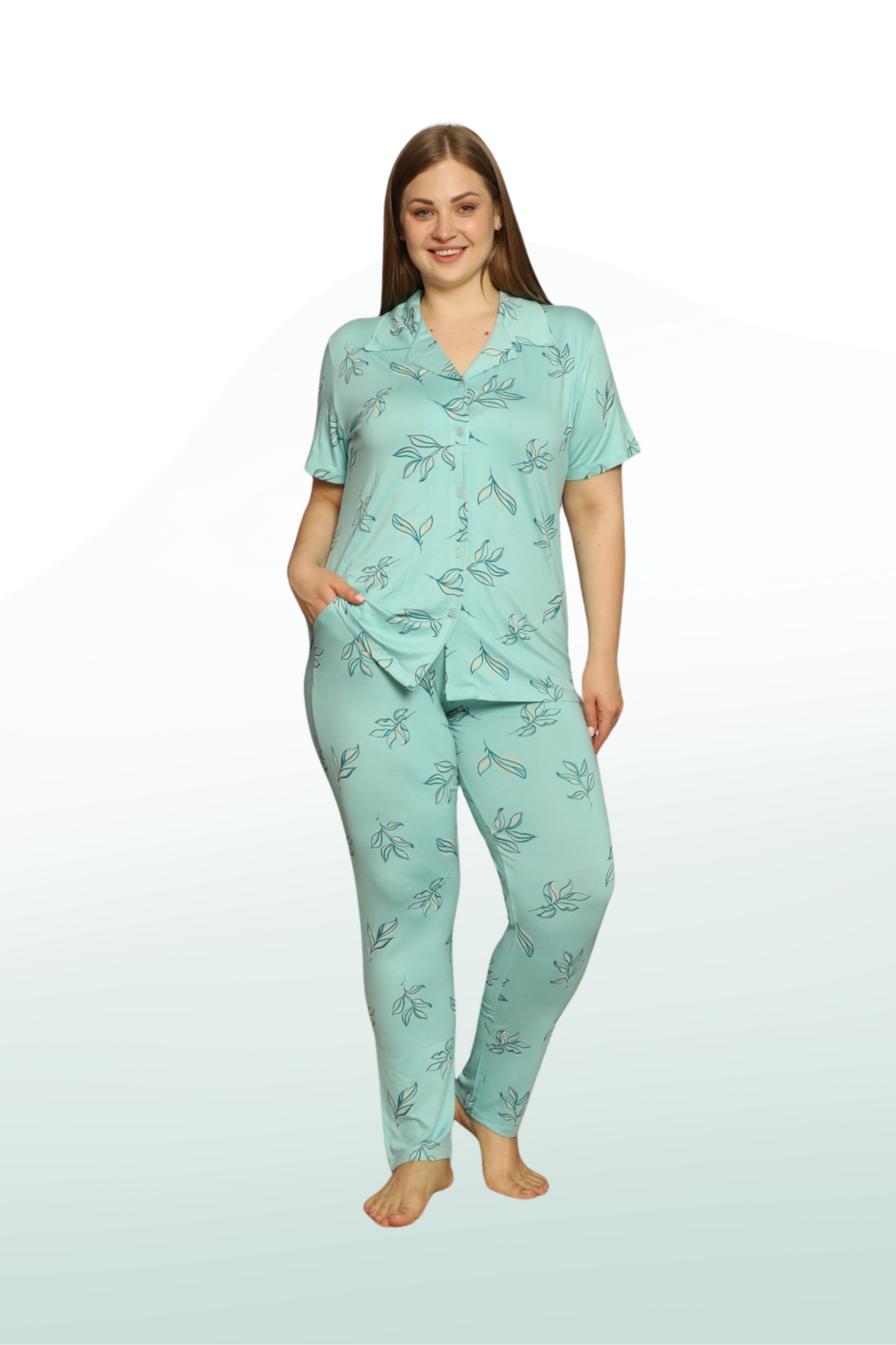 Willow Pattern Short Sleeve Front-Buttoned Shirt Collar Pajama Set: Where Style and Comfort Meet