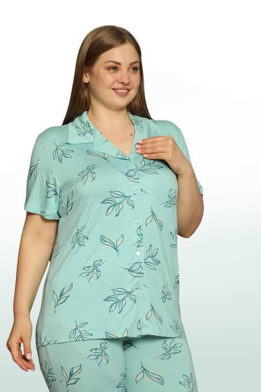 Willow Pattern Short Sleeve Front-Buttoned Shirt Collar Pajama Set: Where Style and Comfort Meet