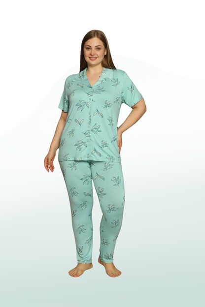 Willow Pattern Short Sleeve Front-Buttoned Shirt Collar Pajama Set: Where Style and Comfort Meet