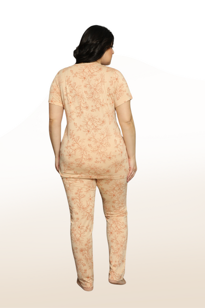 Ivy Pattern Short Sleeve Long Bottom Pajama Set: Elegant and Comfortable
