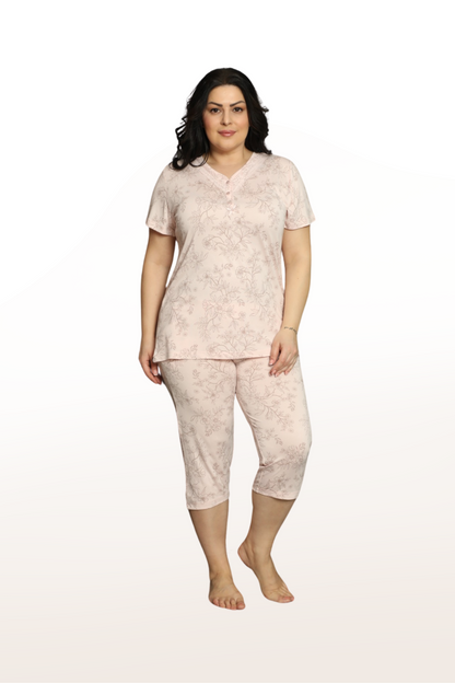 Ivy Pattern Short Sleeve Capri Bottom Pajama Set: Where Elegance and Comfort Meet