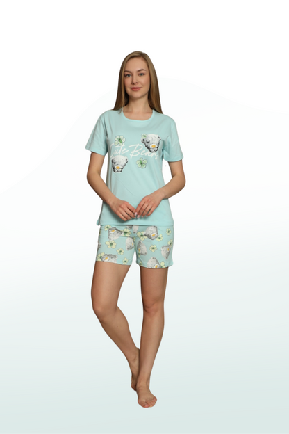 Cute Bear Pattern Short Sleeve Basic Neck Shorts Pajama Set: Fun and Comfort Combined