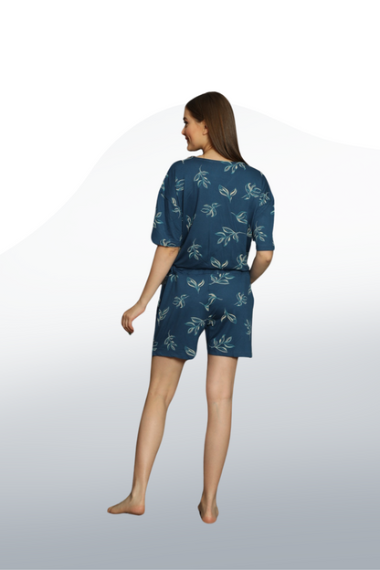 Willow Pattern Short Sleeve Shorts Jumpsuit: The Elegance of Comfort